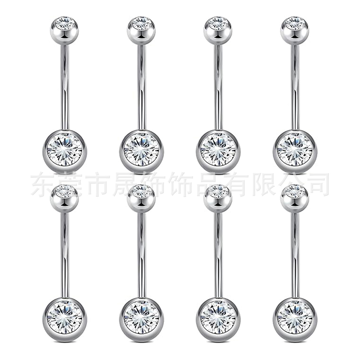 F136 Titanium Alloy Cubic Zirconia 肚 Navel Ring Internal Thread Double 头包边圆皓 Navel Ring Piercing 穿孔 Jewelry Navel Ring