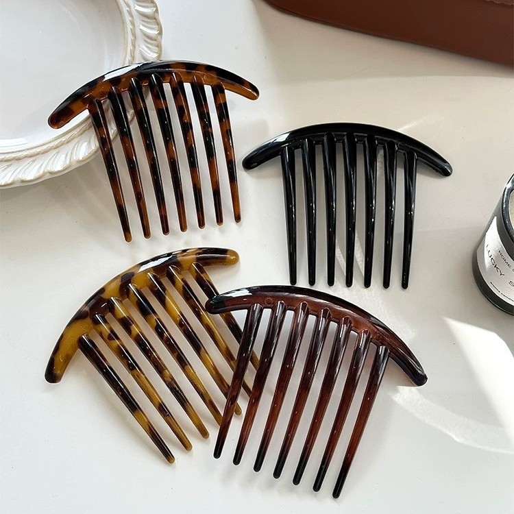 Leopard Print Seven-Tooth Hair Comb for Women, Lazy Bun Fixer for the Back of the Head, 2025 New Style Insert Comb Hairpin
