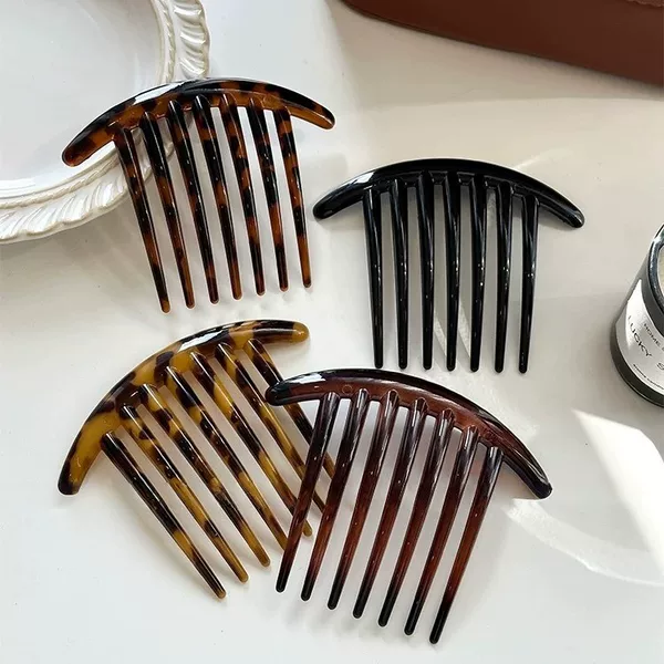 Leopard Print Seven-Tooth Hair Comb for Women, Lazy Bun Fixer for the Back of the Head, 2025 New Style Insert Comb Hairpin