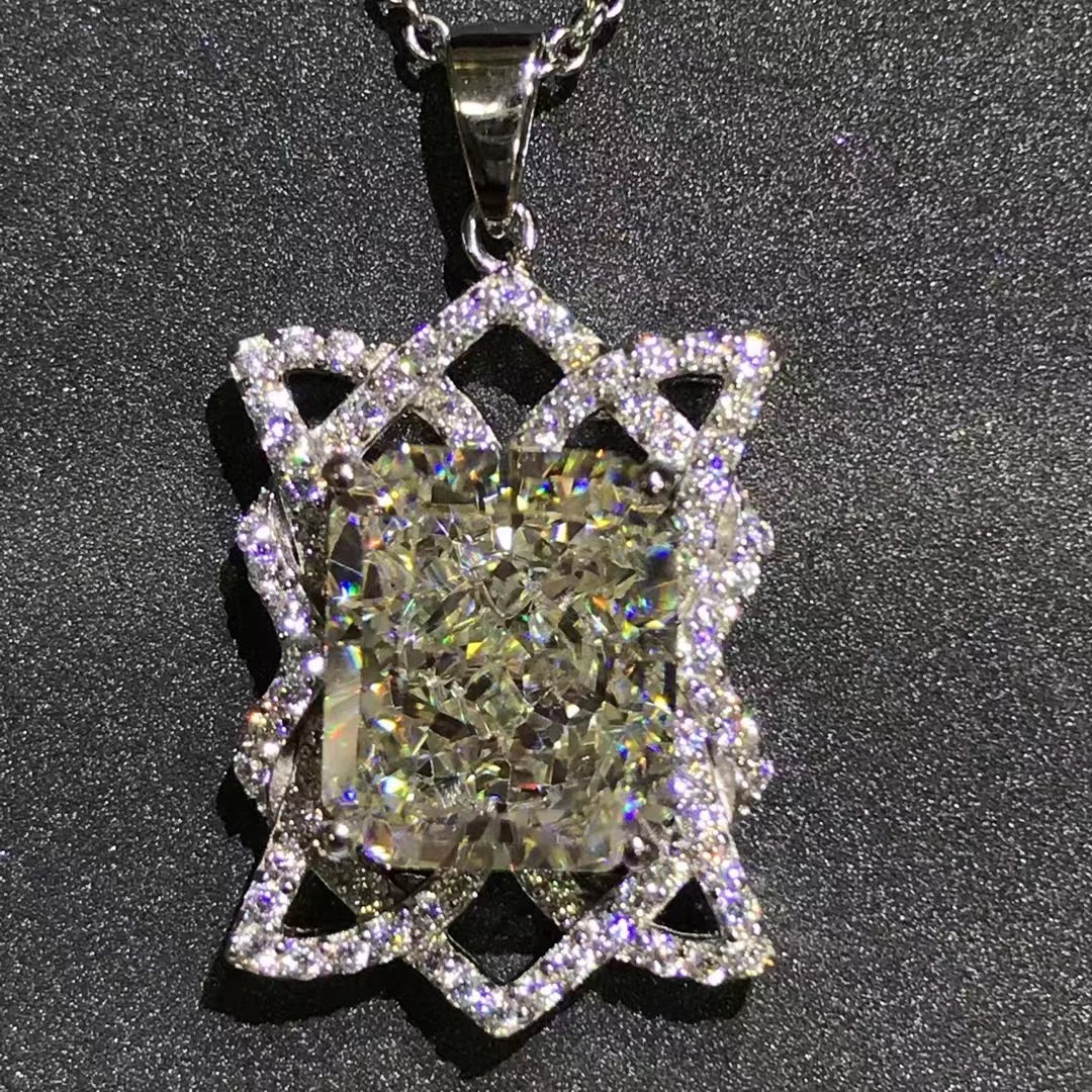 Cuadrado Radian corte rosa amarillo de alto carbono pendiente de diamante de 5 quilates cuadrado incrustado importación de alto carbono zircón