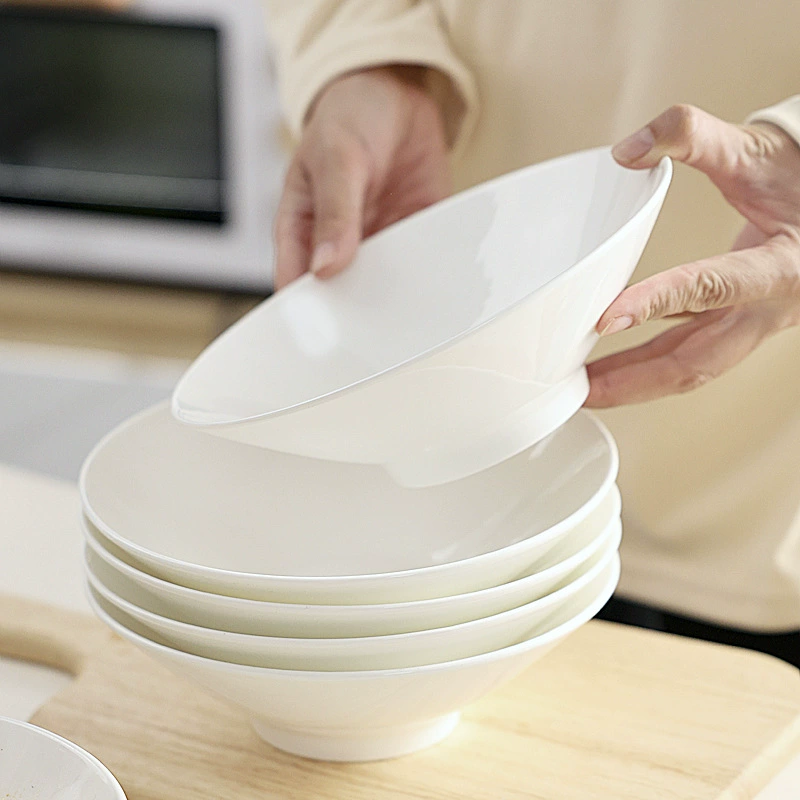 Керамическая миска для лапши Jingdezhen, домашняя, 2025 новый стиль, белая коническая миска для супа из костяного фарфора, чисто белая миска для рамена