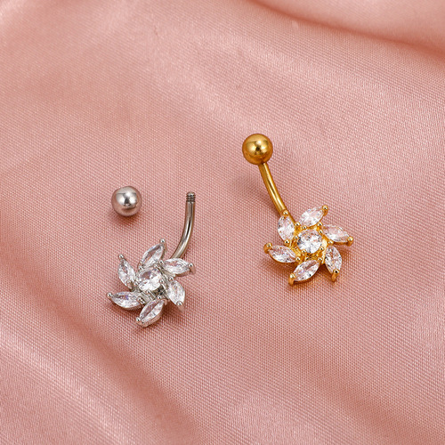 European and American wish hot-selling diamond-encrusted flower navel nails foreign trade new African navel ring navel ornaments body piercing jewelry