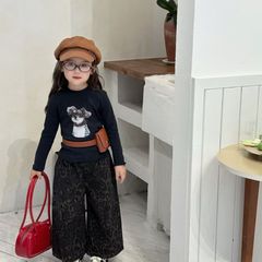 女童2025秋季新款印花长袖豹纹裤韩版卡通风套装