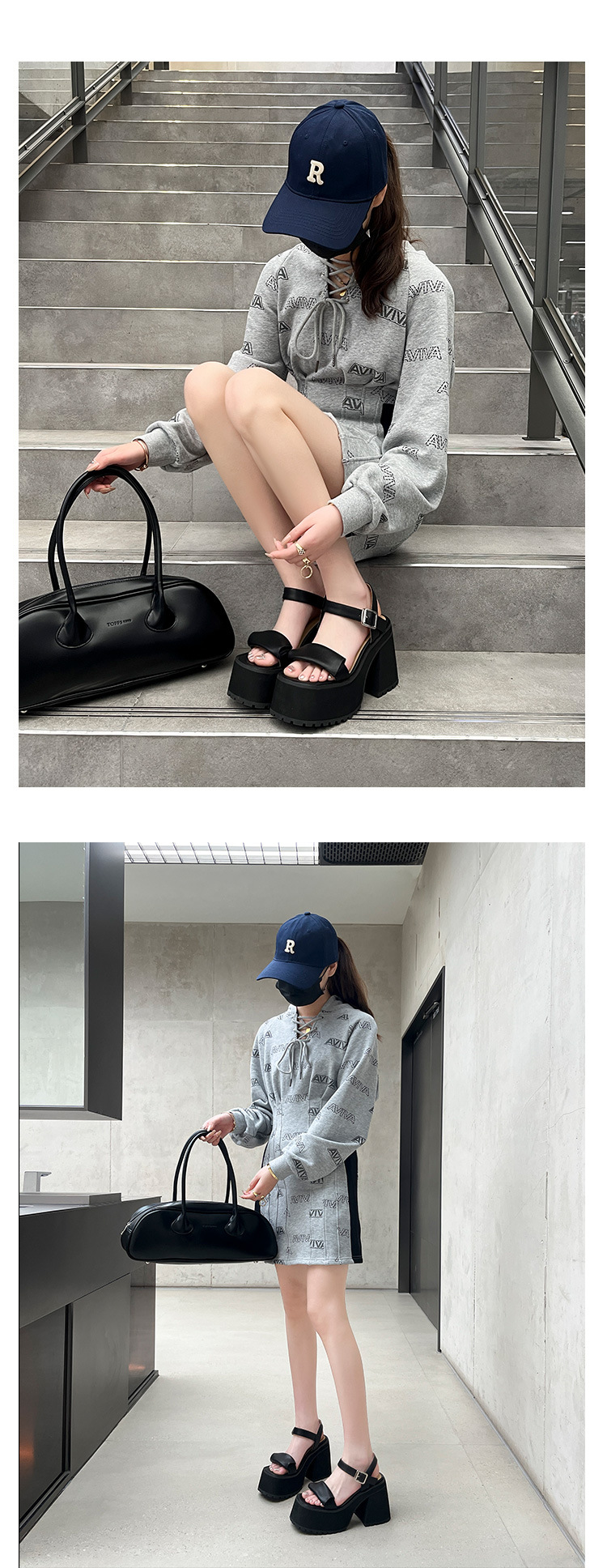 Sandal quai ngang đế dày gót vuông phong cách La Mã, đế platform tăng chiều cao, siêu nhẹ không mỏi chân — Màu đen chi tiết 9