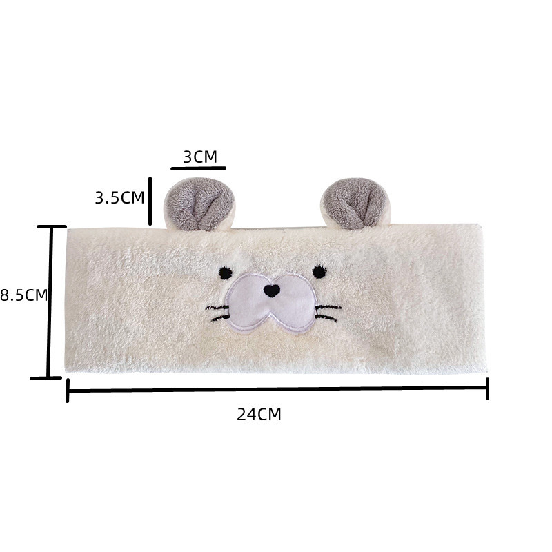Oso de dibujos animados japonés bordado banda de pelo de terciopelo de coral pañuelo para la cabeza femenina lavado de cara SPA yoga felpa accesorios para el cabello de ala ancha