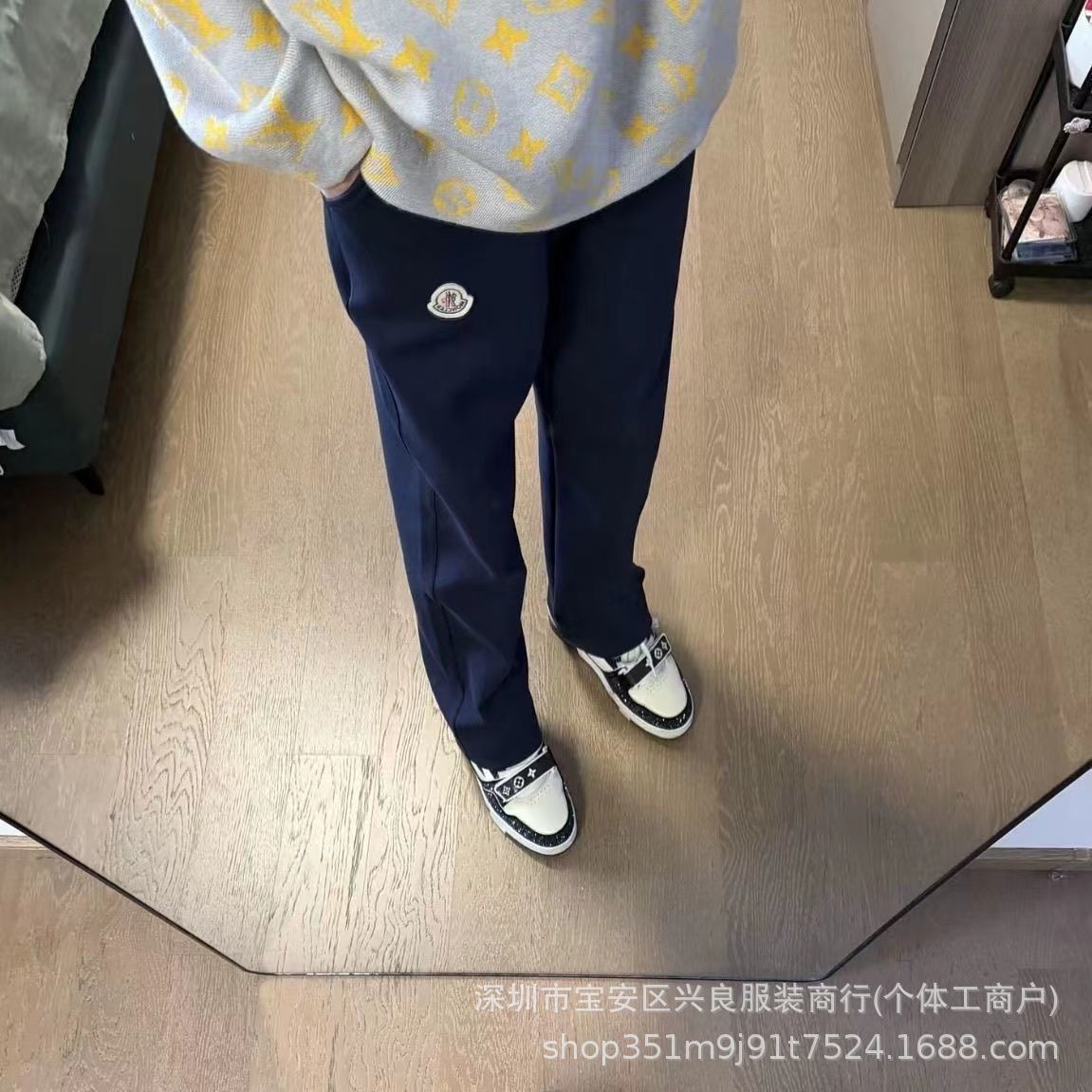 European-style trendy patch-embroidered casual pants with elastic waist, versatile, trendy brand, student light-luxury straight-leg sports trousers
