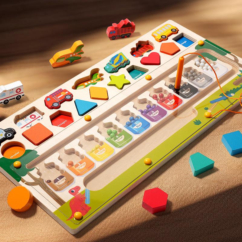 Cpc rompecabezas para niños bolígrafo magnético laberinto digital educación temprana clasificación de color de madera tablero de conteo juguetes de 1 a 3 años