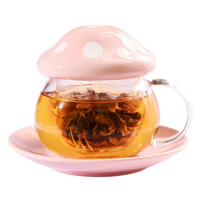 Taza divisoria de té de cerámica de hongos linda transfronteriza, taza de té con filtro, taza de agua, taza de vidrio, taza de té de flores para estudiantes, regalo de la actividad