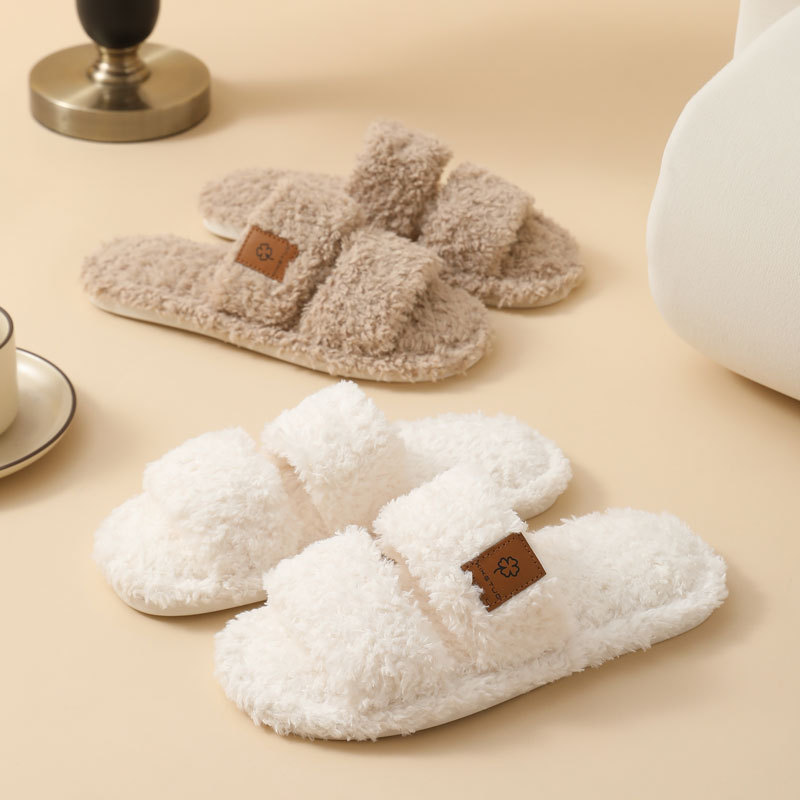 Spring and autumn plush home cotton slippers for women, wholesale indoor unisex TPR thick-soled non-slip floor home warm slippers