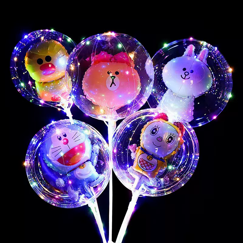 跨境led发光气球卡通动物手持球中球套装节庆日布置道具夜市摆摊