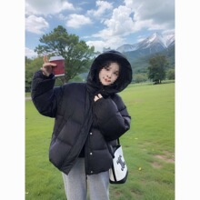 年新款羽绒服女冬短款连帽小个子甜美百搭加厚面包服时尚外套