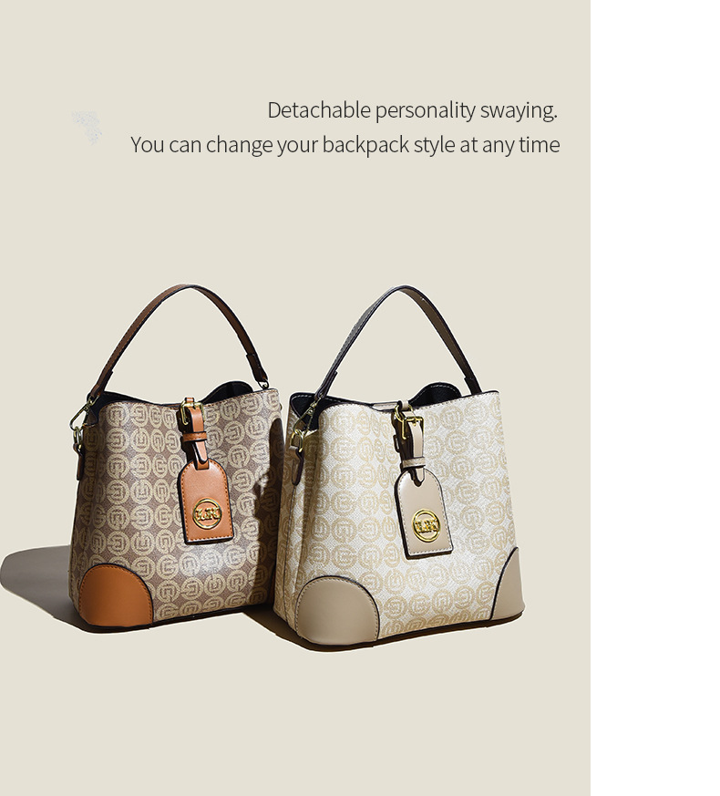 2023 Autumn New Live Broadcast Good Style Printed Large Capacity Bucket Bag Women's PU Contrast Color Wide Shoulder Strap Crossbody Bag_voghion.com