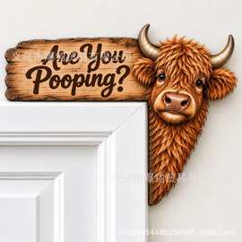 跨境新品Funny Highland Cow Door Topper趣味高地牛门顶装饰摆件