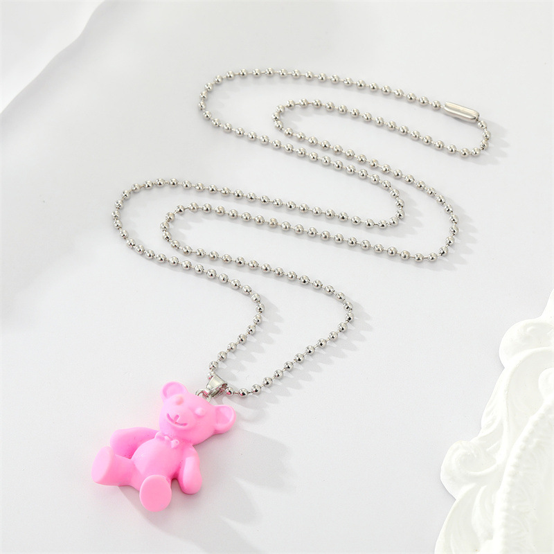 simple candy-colored resin bear color animal pendant necklace