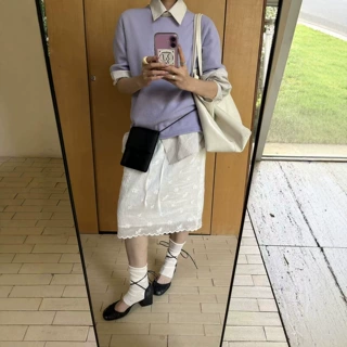 ON LINE 韩系卷边圆领打底衫女纯色套头毛衣秋冬百搭针织衫PA1183
