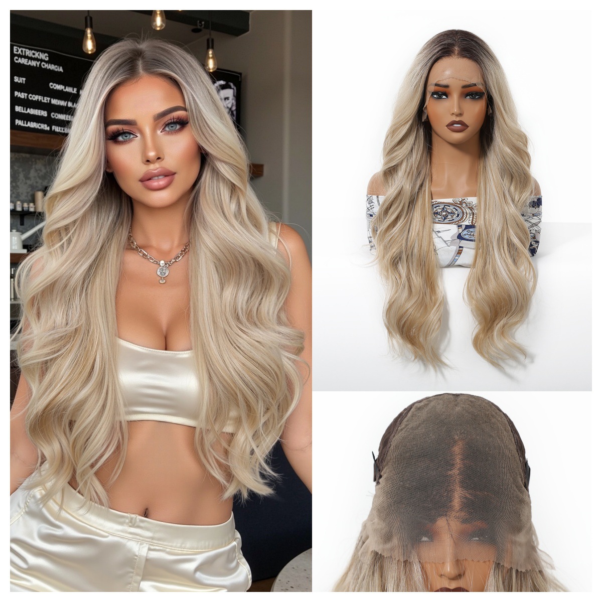 Peluca de encaje Futura de gran tamaño 13*6 para mujer, cabello largo y rizado en degradado marrón claro, peluca completa.