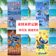 超细纤维沙滩巾史迪仔印花吸水浴巾双面绒加厚速干大毛巾轻便
