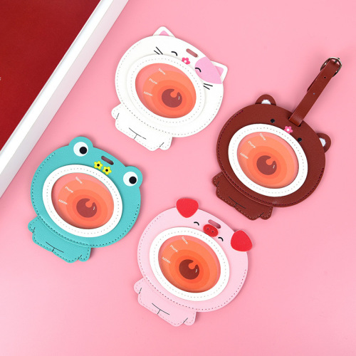 Cute big mouth animal luggage tag creative cartoon leather checked luggage tag anti-lost name tag small gift