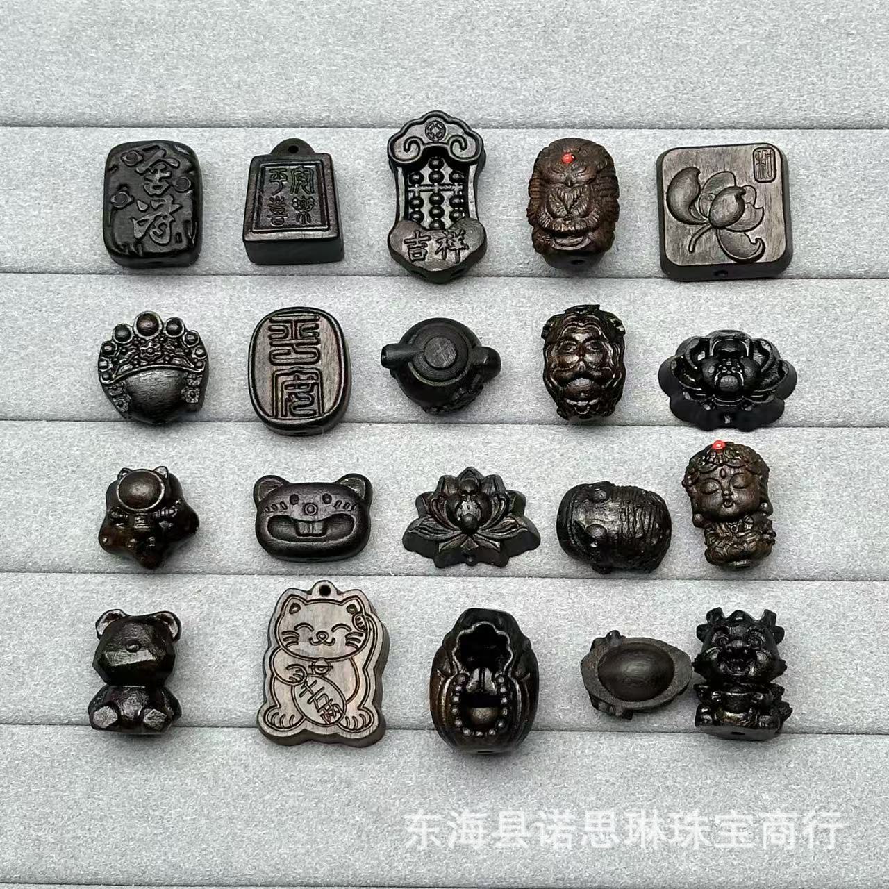 沉香木雕刻配饰小熊莲花度母DIY文玩佛珠饰品配饰手机链手链吊坠