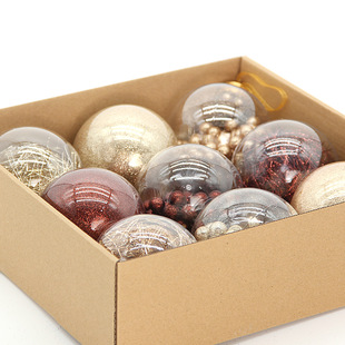 Christmas Ball 8Cm9Pcs Transparent Ball Pendant Christmas Tree Atmosphere Venue Layout Ball Chocolate Color Cross-Border New Product
