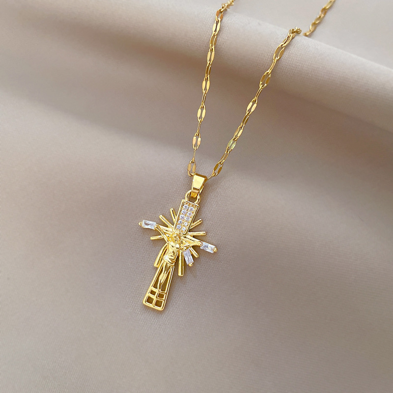 人像梯形十字架爆款新款抖音钛钢项链男女饰品时尚个性网红简约