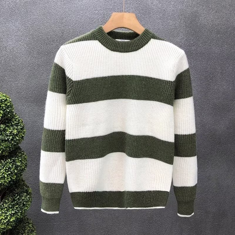 "Men's Loose Fit Wool-Blend Knit Sweater - Winter Crewneck Pullover, Warm & Soft Long Sleeve Top (Blue/Khaki/Green)"_voghion.com