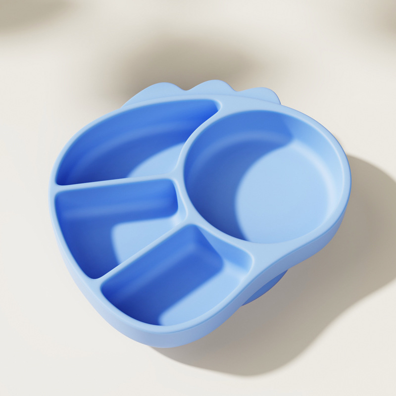 Placa de comedor de rejilla dividida de silicona para niños, tazón de adyuvante de dinosaurio de dibujos animados de grado alimenticio para entrenar al bebé para comer y separar la vajilla