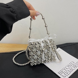 High-value French Hand-woven Pearl Crossbody Bag Beaded 2024 Summer New Shoulder Chain Mini Handbag