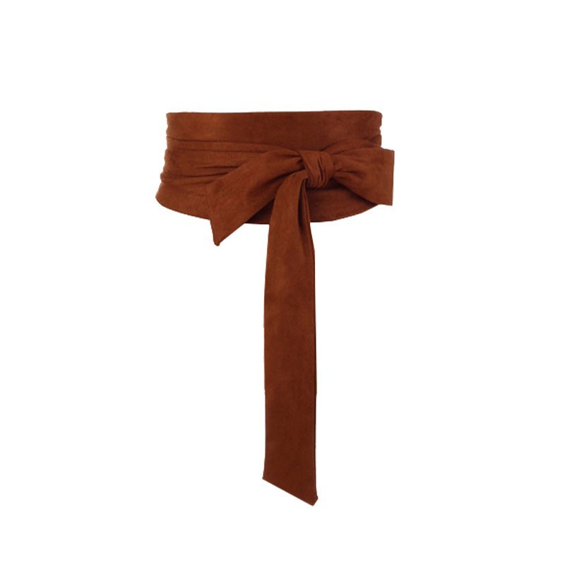 Cinturón de tela para mujer, cintura ancha, gamuza, retro, versátil, con lazo, doble lazo, suministro transfronterizo