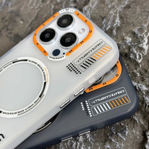 Chic Brand Letter Sanding Magnetic Charging Case for iPhone 15, Skin Texture Acrylic iPhone 14 Hard Case