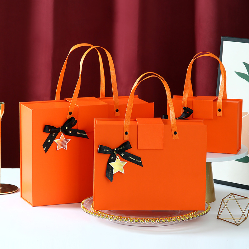 橙色手提盒翻盖礼盒伴手礼喜糖盒子结婚礼品盒生日礼物盒包装盒子
