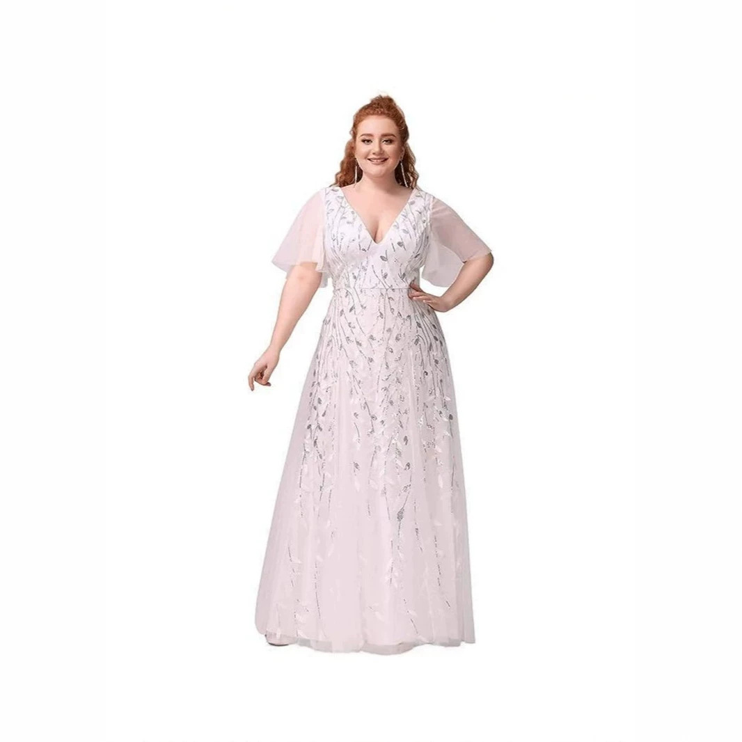 European and American cross-border plus-size bridesmaid evening dress with sequins and mesh, fishtail slim-fit dress for banquet, performance, and hosting