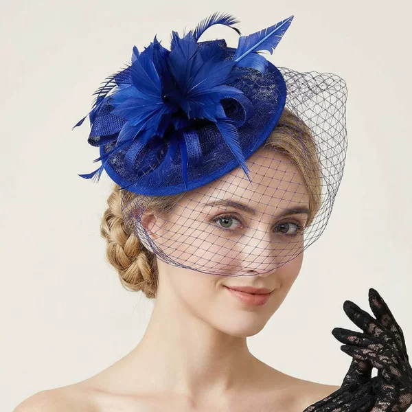 French-Style Bridal Mesh Feather Hair Accessory, British Retro Mesh Veil, Faux Linen Small Hat, Photo Studio Shooting Accessory