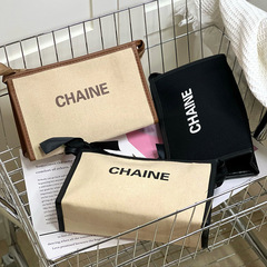 New stylish Chanel-inspired lettering cosmetic bag, portable makeup pouch, wash bag, compact organizer, clutch-style women's bag