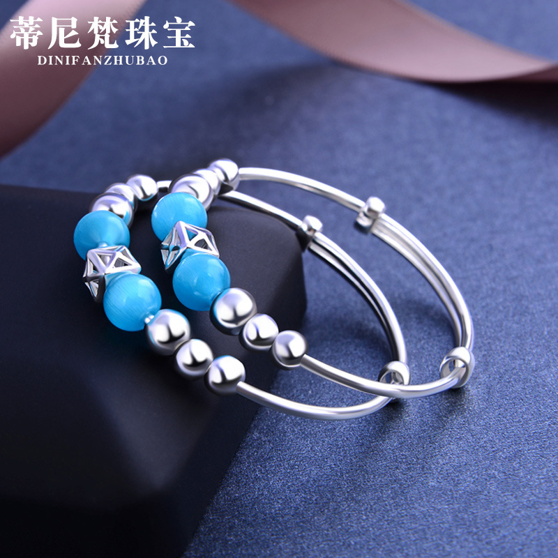 Japonés y coreano niñas lindo pulsera 990 plata pura ópalo cuentas ajustable niños bebé pulsera de plata