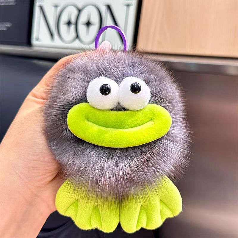 Cute zorro pelo pato boca de carbón bola de llavero de automóvil colgante en elf pelusa mochila colgante