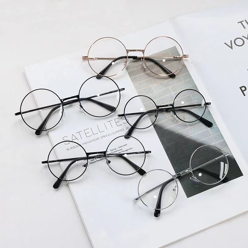Retro Round Frame Metal Glasses Korean Style Small Fresh Flat Glasses for Men and Women with Anti-Blue Light Can Be Equipped with Myopia and Presbyopia Chinese Style