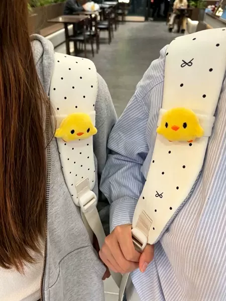 Cute little yellow chicken backpack pendant with Velcro, cartoon plush toy keychain for students' bags