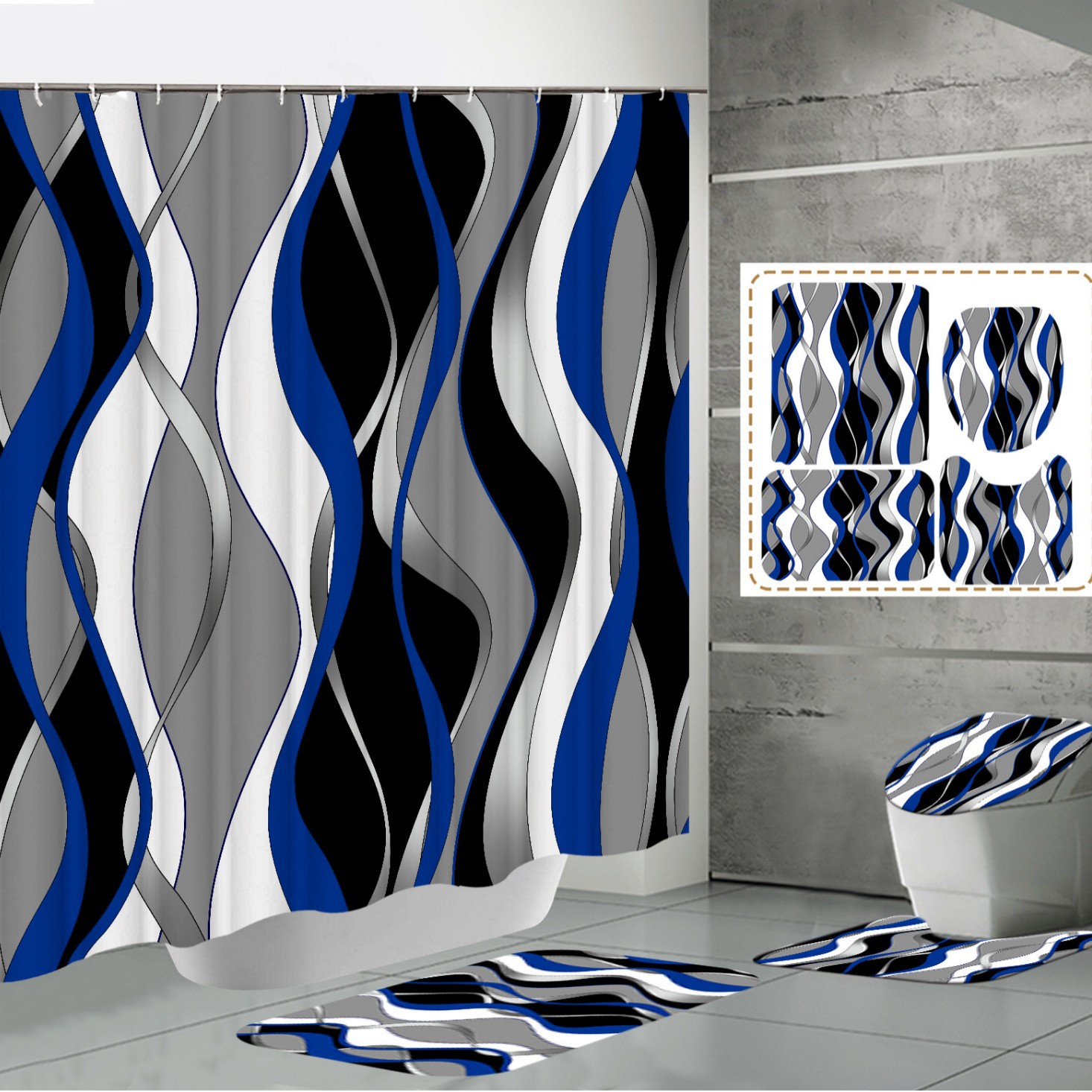 Source manufacturers cross-border e-commerce new color stripe digital printing waterproof polyester shower curtain bathroom shower curtain