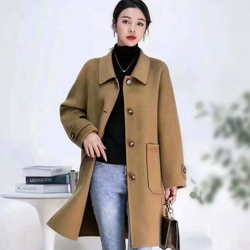 Шерстяное пальто средней длины женское 2022 осень-зима Новое двойное шерстяное пальто ручной работы элегантное тонкое универсальное