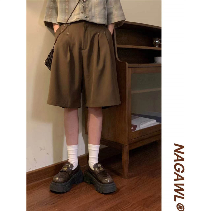 Nagawl2025 Summer New Japanese Style Retro Casual Short Pants Loose Five-Point Pants Preppy Style Shorts for Men and Women