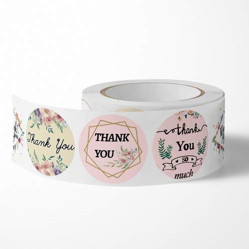 Cross-border multiple patterns roll-packed self-adhesive stickers thank you flowers cute seal stickers wedding decoration labels