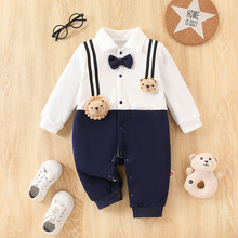 婴儿衣服春秋款长袖宝宝连体衣周岁礼服男童绅士爬服百天洋气哈衣