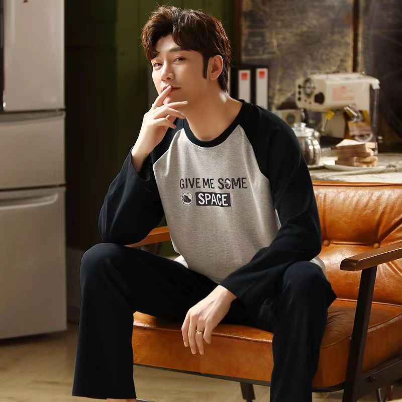 2026 pijamas de manga larga para hombres primavera y otoño simple chaqueta casual juvenil invierno set de ropa de hogar se puede usar para el comercio exterior