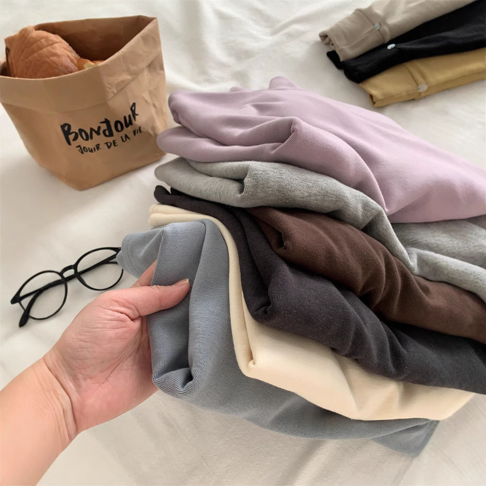 Shell buckle fleece-lined turtleneck bottoming shirt Women's elegant all-match simple Korean style solid color basic autumn and winter long sleeve inner wear