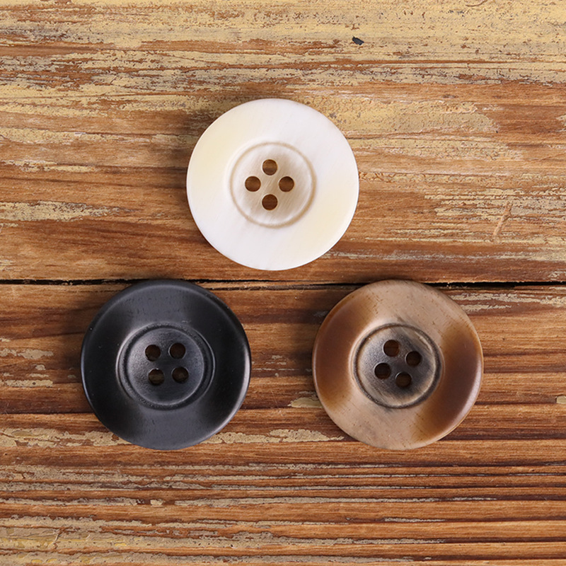 Wide-Brimmed Four-Eye Pattern Brown Coffee-Colored Round Resin Buttons with Horizontal Stripes Maillard Series for Jackets and Pants