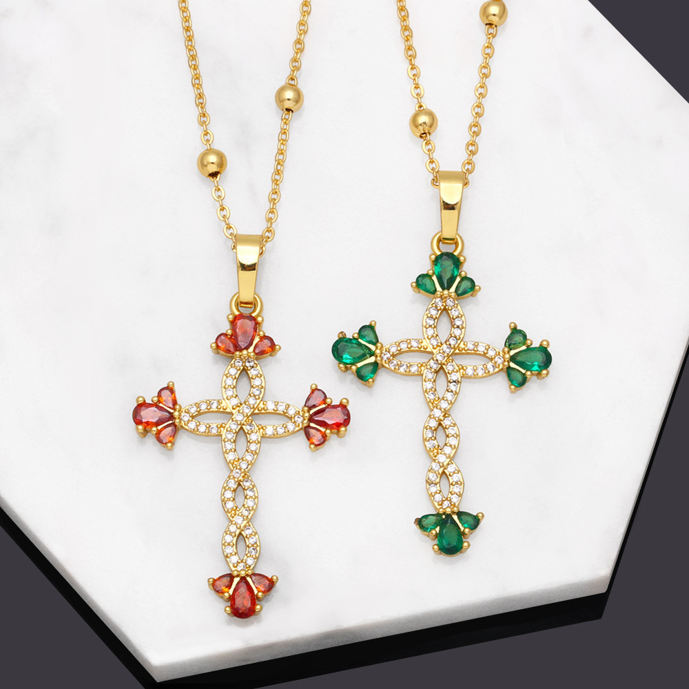 Fashion Cross Copper Necklace Inlay Zircon Copper Necklaces