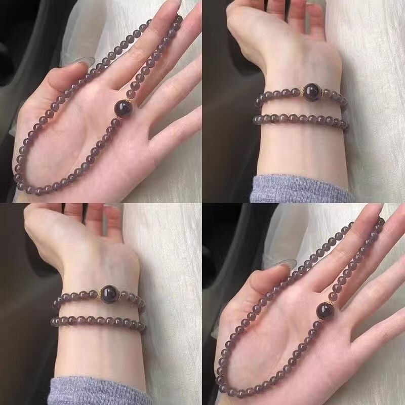 Smoke Gray Purple New Plain Double Circle Bracelet, White Grape Purple High-End Couple Versatile Ins Stacking Bracelet for Women