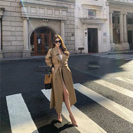 2025实拍秋季新款实拍翻领双排扣中长款气质风衣外套女