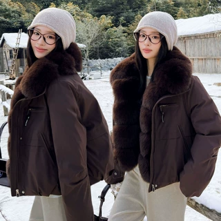 跨境山系毛绒派克服女加厚保暖休闲百搭防寒服欧美韩版大毛领棉服